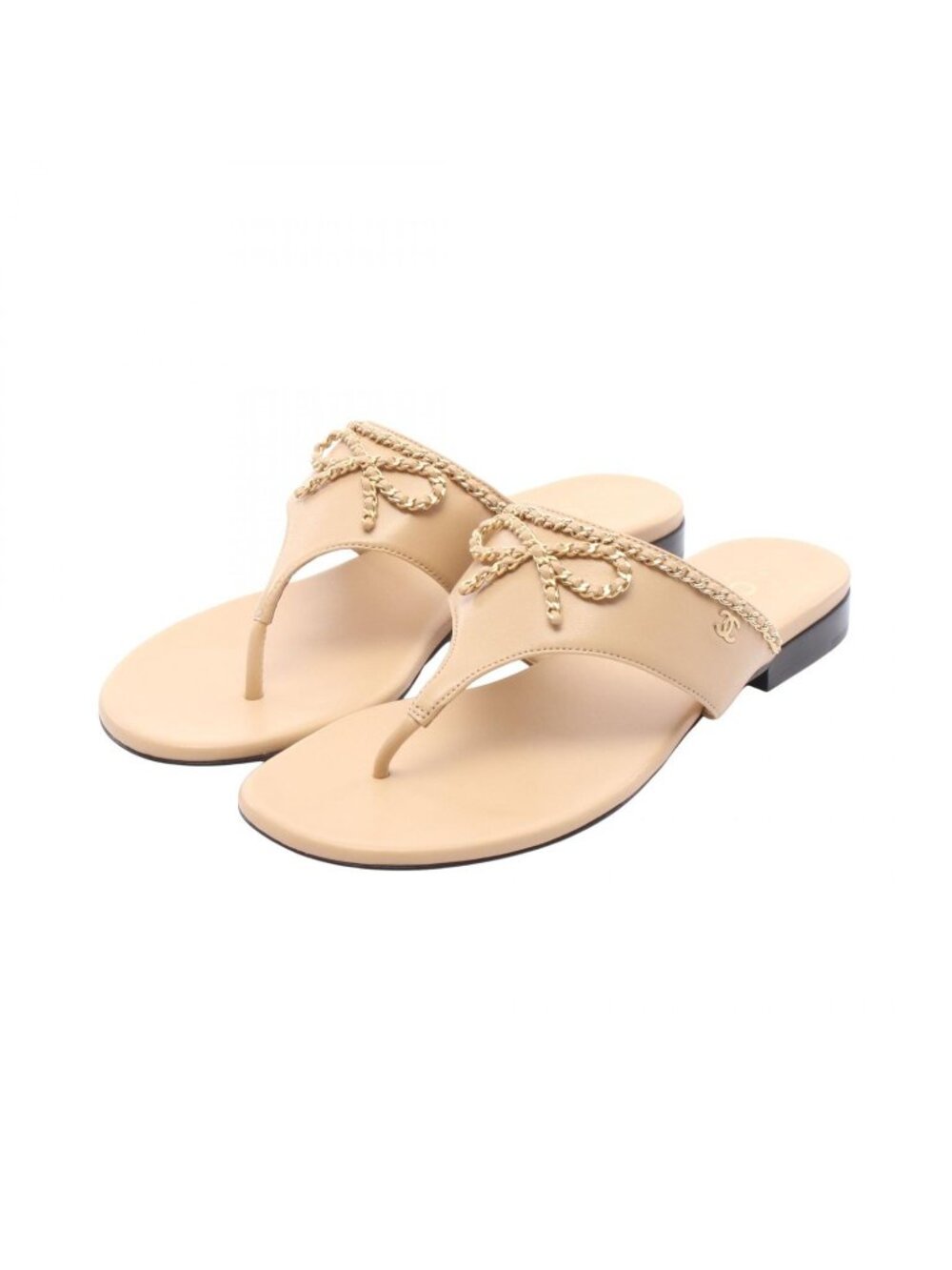Chanel Sandals CC Logo Chain Ribbon Leather